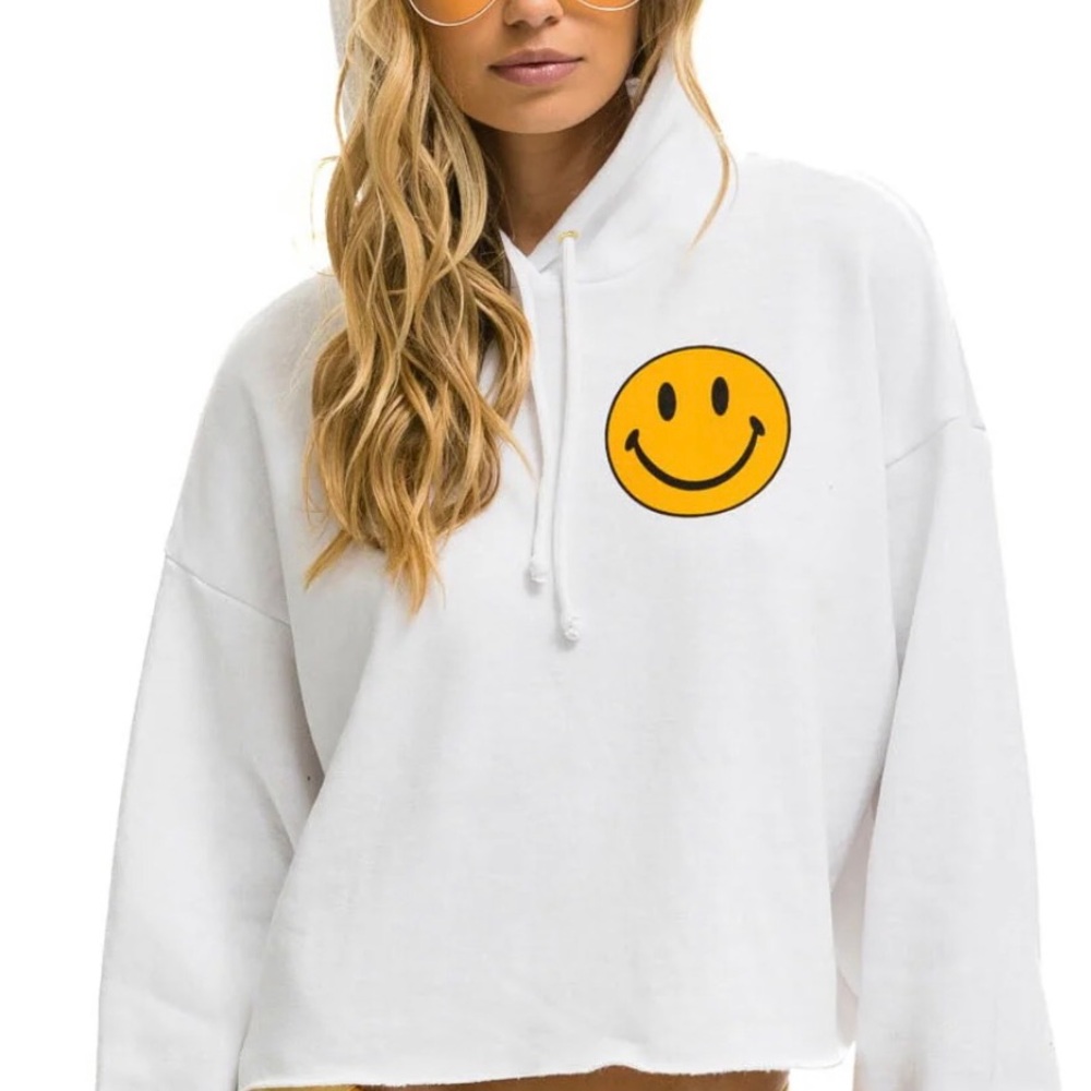Aviator Nation Smiley 2 Relaxed Cropped Pullover Hoodie - Picture 3 of 3